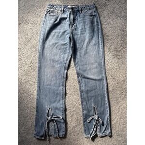 Hidden New Tracy High Rise Light Wash Blue Split‎ Hem Tie Straight Leg Denim